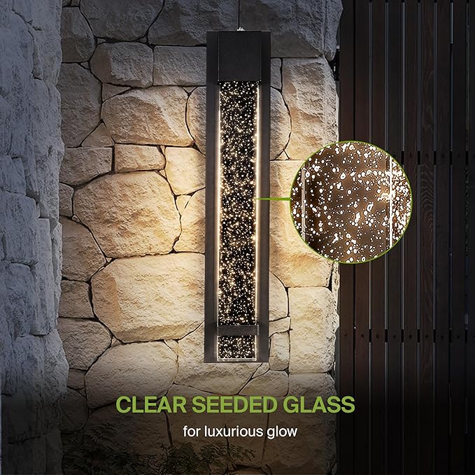 ASD LED 24" Bubble Glass Wall Light Fixture, Outdoor Dusk to Dawn Sconce | 3CCT, Waterproof, Photocell, ETL Listed | 12W 500LM 3000-5000K 120V | Exterior Lantern, Porch Lighting | Black