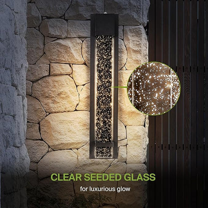 ASD LED 24" Bubble Glass Wall Light Fixture, Outdoor Dusk to Dawn Sconce | 3CCT, Waterproof, Photocell, ETL Listed | 12W 500LM 3000-5000K 120V | Exterior Lantern, Porch Lighting | Black