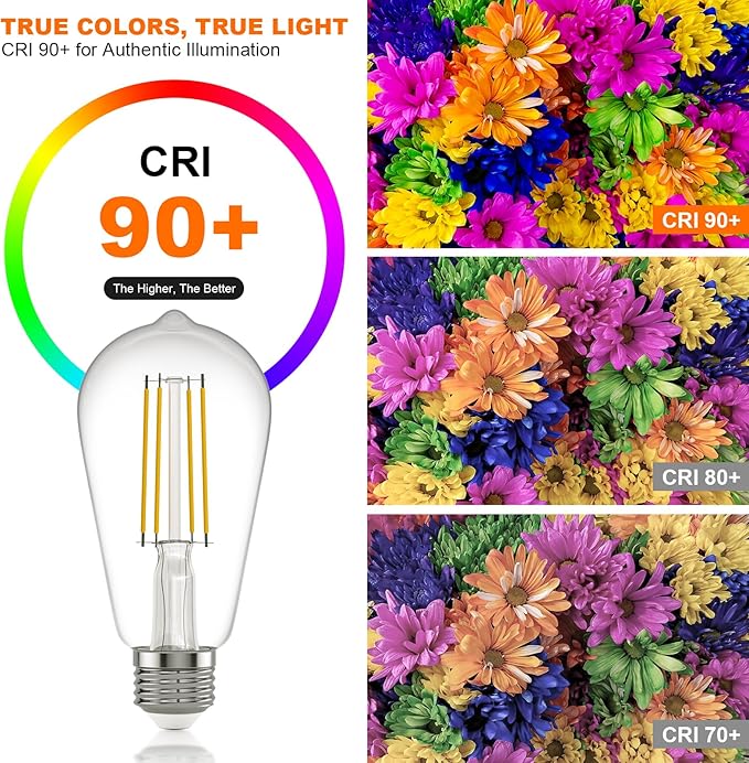 Kawaya E26 LED Edison Bulbs: 8W Equivalent 80W Dimmable LED Bulbs - Vintage ST58 4000k ‎Neutral White - 800 Lumens High Brightness Filament Bulbs with 90+ CRI - Clear Glass, 12 Pack