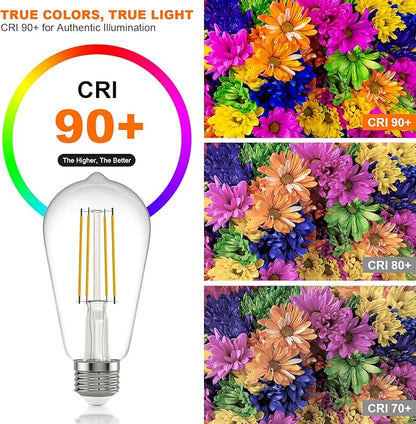 Kawaya E26 LED Edison Bulbs: 8W Equivalent 80W Dimmable LED Bulbs - Vintage ST58 4000k ‎Neutral White - 800 Lumens High Brightness Filament Bulbs with 90+ CRI - Clear Glass, 12 Pack