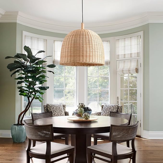 3-Light Rattan Pendant Light,17.7" Boho Pendant Light Wicker Hanging Light,Hand-Woven Rattan Chandelier for Dining Living Bedroom Kitchen Farmhouse