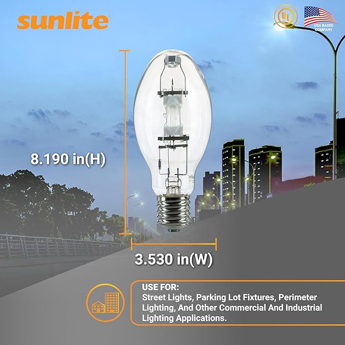 Sunlite MH250/U/MOG M58 Metal Halide Lamp, 250 Watts, Mogul Base (E39), ED28, 15,000 Hour Life Span, 21000 Lumen, Clear Finish, 4000K, 2 Pack