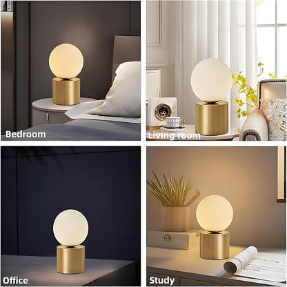 Mid Century Modern Table Lamp with Gold for Bedroom Bedside Night Light White Glass Globe Table Lamp for Bedroom Living Room and Office