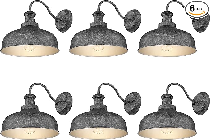 Outdoor Wall Light Fixture, Farmhouse Barn Light, Farmhouse Weatherproof Exterior Wall Sconce, Anti-Rust Outside Lantern Lamp for Porch, Patio, Garage (Antique Silver, Regular-6Pack)