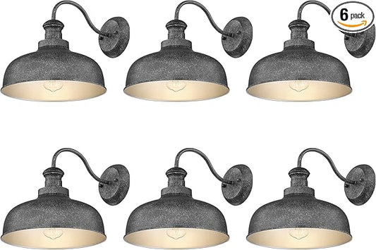 Outdoor Wall Light Fixture, Farmhouse Barn Light, Farmhouse Weatherproof Exterior Wall Sconce, Anti-Rust Outside Lantern Lamp for Porch, Patio, Garage (Antique Silver, Regular-6Pack)