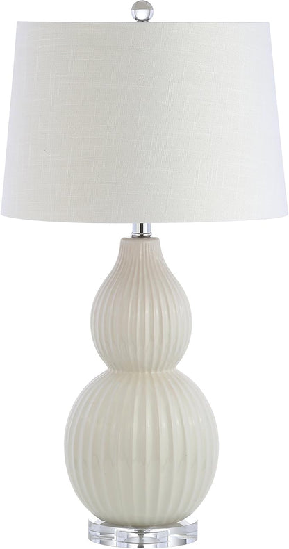 JONATHAN Y JYL8019A 28.25" Cream Contemporary Ceramic Gourd Table Lamp for Living Room, Bedroom, Transitional Bedside Nightstand Lamp with White Linen Drum Shade and Crystal Base, LED Bulb Included