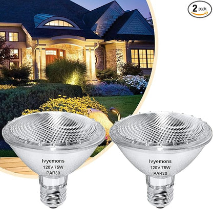 PAR30 Short Neck Halogen 75W - 2 Pack PAR30 Flood Light Bulbs E26 Base, PAR30 Dimmable 2800K Warm White, Long Lasting Halogen Bulb for Accent Lighting, Tracking, Recessed Light