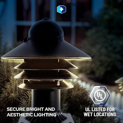KASTLITE Nautical Pier Mount Outdoor Lighting Fixture - Rust & Waterproof Non-Metallic Coastal Lantern - Fits 3" Poles - UL Listed Patio Fence Porch Deck & Dock Light - USA Made, Short, Matte Black
