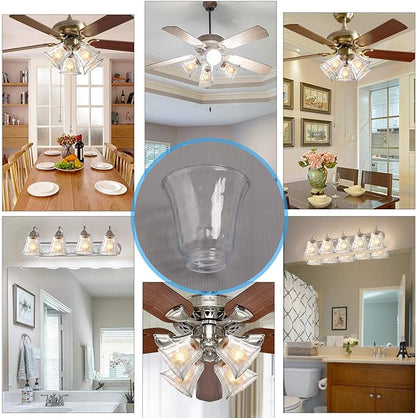 4 Pack Clear Hammered Glass Shade, Bell Shaped Light Fixture Replacement Globe or Cover with 2-1/8-Inch Fitter for Ceiling Fan Light Chandelier Wall Sconce, G0014