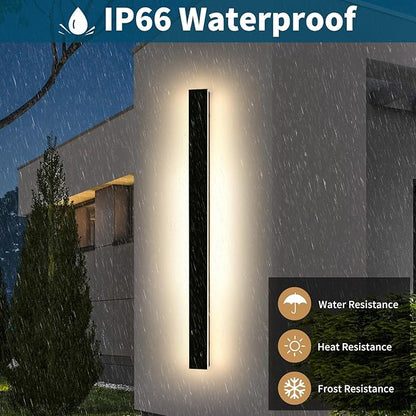 Modern Long Wall Light Fixture, 59inch Outdoor Wall Sconces, 3000K Warm White Light, Black Minimalist, Frosted Acrylic, IP65 Waterproof, Exterior Lights for House, Garage, Gardens, Porch