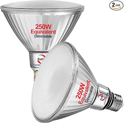 Explux 250 Watt Equivalent PAR38 LED Flood Light Bulbs, Super Bright 3200 Lumens, Dimmable, Full-Glass Outdoor Waterproof & Anti-Ageing, 4100K Cool White Spotlight, 2-Pack