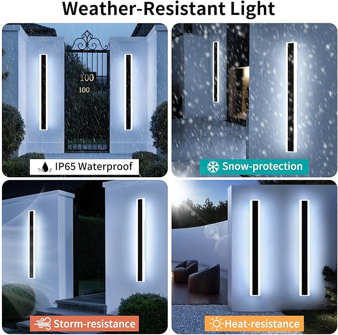 Mikeru 2Pack 39.3inch Long Led Wall Light, 6000k Cool White Modern Outdoor Wall Light Ip65 Waterproof Black Acrylic Porch Exterior Lighting Fixtures, Exterior Wall Mount Lights