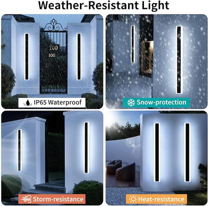 Mikeru 2Pack 39.3inch Long Led Wall Light, 6000k Cool White Modern Outdoor Wall Light Ip65 Waterproof Black Acrylic Porch Exterior Lighting Fixtures, Exterior Wall Mount Lights