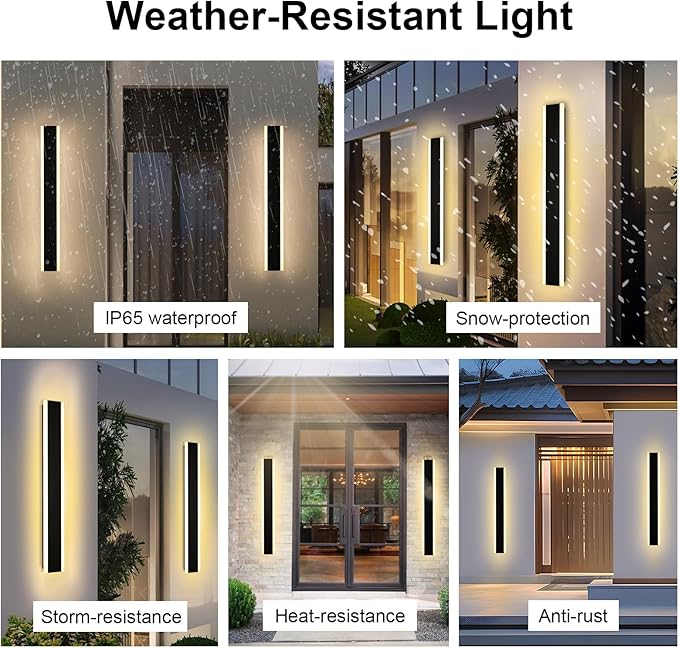 VINLUZ 2 Pack 40in Modern LED Outdoor Light, Garage Sconces Wall Light, IP65 Waterproof Exterior Wall Mount Lighting, Black Outdoor Wall Light Fixtures for House, Patio Courtyard Porch Garden