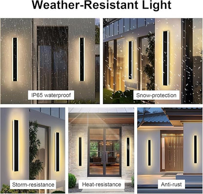 VINLUZ 2 Pack 40in Modern LED Outdoor Light, Garage Sconces Wall Light, IP65 Waterproof Exterior Wall Mount Lighting, Black Outdoor Wall Light Fixtures for House, Patio Courtyard Porch Garden