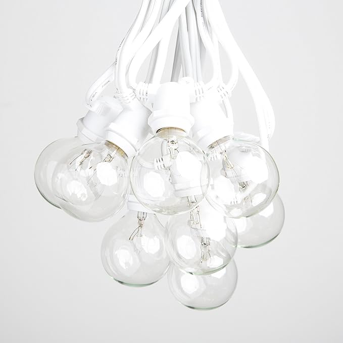 Hometown Evolution, Inc. 50 Foot C9 Commercial Exterior Globe String Lights with 40 G50 2 Inch Clear Bulbs (White Wire) for Weatherproof Heavy Duty Vintage Outside Lighting