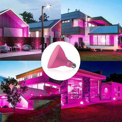 PAR38 Flood Lights Outdoor,Dimmable LED Flood Light Bulbs,20W(Equivalent to 200W),E26 Base,Outdoor Porch,Holiday Lighting,LED Flood Light Bulb for Halloween,Christmas,4 Pack Pink