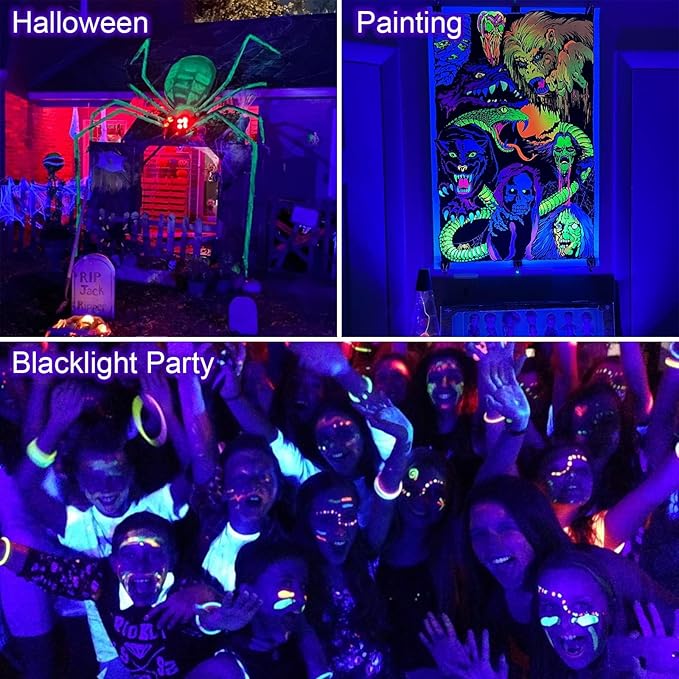 2 Pack 300W LED Blacklight, UV Black Lights for Glow Party, IP65 Waterproof Outdoor UV Floodlight for Black Light Party,Body Painting,Fluorescent Painting,Birthday Parties,Halloween