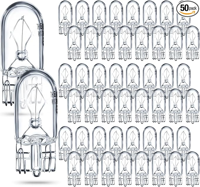 Honoson 1/4 Wedge Base 12V 5W Bulb Clear Krypton Light Bulb for Landscape, RV and Cabinet Lighting (50 Pieces)