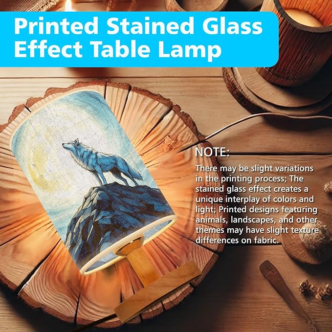 Wolf Table Lamp LED 3-Color Pressed Bedside, Wolf Shade Lamp with Wood Base for Bedroom Living Room Desk Office TL01