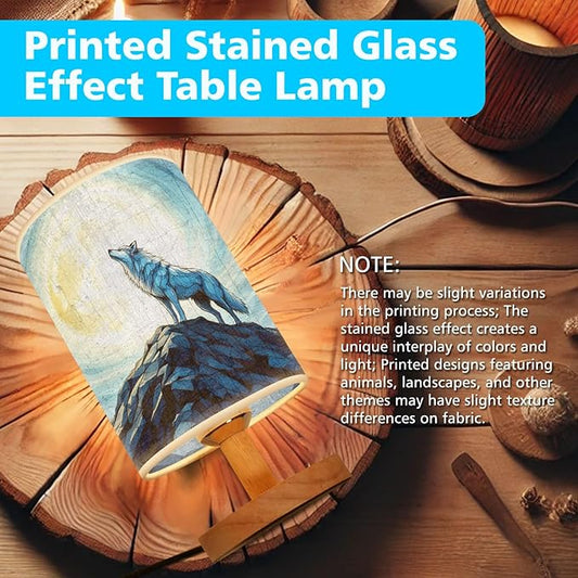 Wolf Table Lamp LED 3-Color Pressed Bedside, Wolf Shade Lamp with Wood Base for Bedroom Living Room Desk Office TL01