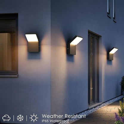 Aipsun Outdoor Wall Sconce Modern LED Porch Wall Lights Black Exterior Lighting Fixtures IP65 Outdoor Wall Mount Sconces Light 3000K Warm Light (2 Pack)