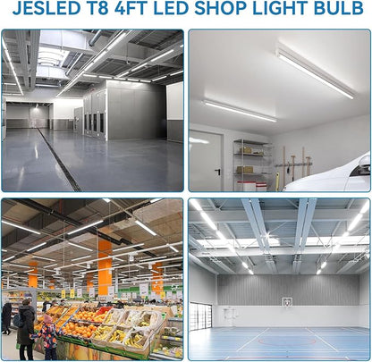 JESLED T8 LED 4FT Tube Lights, Type A+B, 24W, 3200LM, 6CCT 3000K | 3500K | 4000K | 5000K | 6000K | 6500K, Plug and Play or Ballast Bypass, LED Bulbs 4 Foot Replacement, Dual-Ended, Frosted, 12 Pack