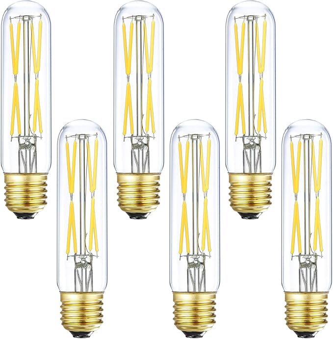 XININSUN T10 Led Bulb, 8W Dimmable Led Tubular Bulbs, 75-100 Watt Equivalent,850lm, Clear Glass, E26 Base Lamp Bulb, for Cabinet Display Cabinet etc. (4000K Daylight, 6-Pack)