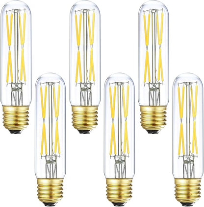 XININSUN T10 Led Bulb, 8W Dimmable Led Tubular Bulbs, 75-100 Watt Equivalent,850lm, Clear Glass, E26 Base Lamp Bulb, for Cabinet Display Cabinet etc. (4000K Daylight, 6-Pack)
