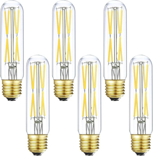XININSUN T10 Led Bulb, 8W Dimmable Led Tubular Bulbs, 75-100 Watt Equivalent,850lm, Clear Glass, E26 Base Lamp Bulb, for Cabinet Display Cabinet etc. (4000K Daylight, 6-Pack)