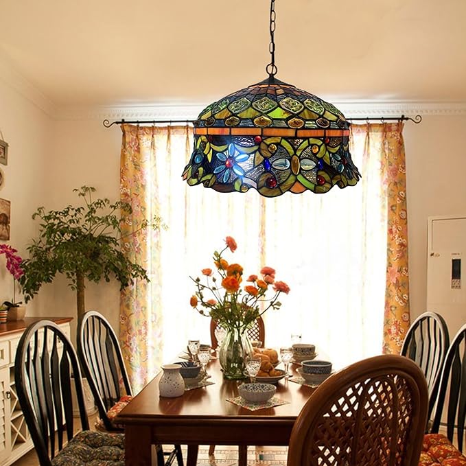 Tiffany Lamp Shade Replacement Only 16X9 Inch Stained Glass Banker Jeweled Lampshades 1 Pcs Hat Light Cover Accessories for Table Lamp Floor Lamp Desk Reading Lights Study Room Lights