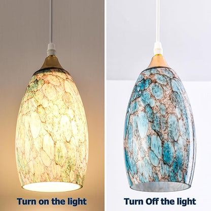GO&SO 2 Pack Blue Glass Lamp Shade Oval Pendant Light Shade,Hand Blown Art Glass Lamp Shade Replacement,Diamater 4",Height 7.8",Fitter 1.57",for Mini Pendant Lights for Kitchen Island Chandelier Shade