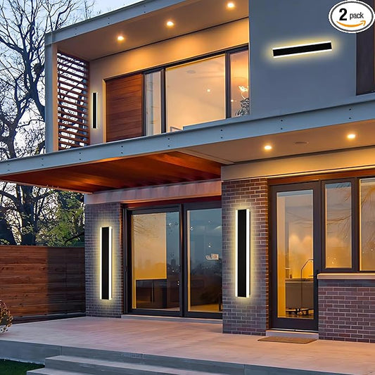 VINLUZ 2 Pack 32in Modern LED Outdoor Light, Garage Sconces Wall Light, IP65 Waterproof Exterior Wall Mount Lighting, Black Outdoor Wall Light Fixtures for House, Patio Courtyard Porch Garden