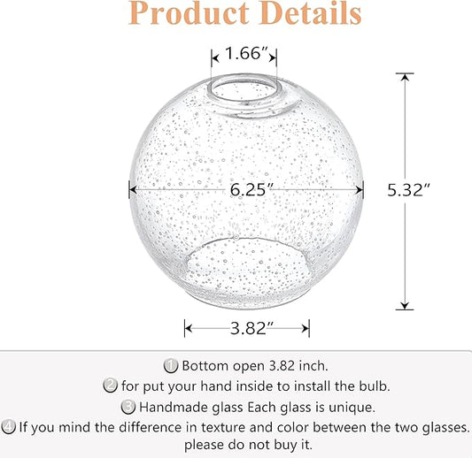 3 Pack 6.3 Inch Clear Seeded Glass Lamp Shade Pendant Ceiling Chandelier Wall Sconce Light Replacement Glass Shade Fixture Over Sink Kitchen Island