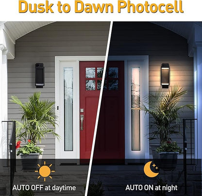 Dusk to Dawn Outdoor Wall Porch Light, 800Lm Modern Sconce 3000K, LED Matte Black Exterior Fixtures, Mounted Patio Lamps, Waterproof for Garage Walkway Backyard Garden