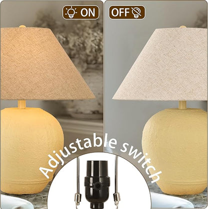 Farmhouse Ceramic Table Lamp Set of 2, 21" Rustic Table Lamp with Linen Shade, 3-Way Dimmable Bedside Nightstand Lamps for Bedroom, Living Room, E26 Socket, Cream