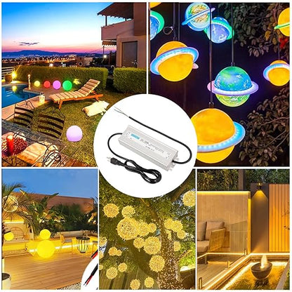 LED Driver 12V150W Waterproof IP67 Power Transformer AC90-130V to DC 12V12.5A Low Voltage Switching Power Supply with 3-pin US Plug for Indoor and Outdoor LED Light Strips and 12V DC Devices