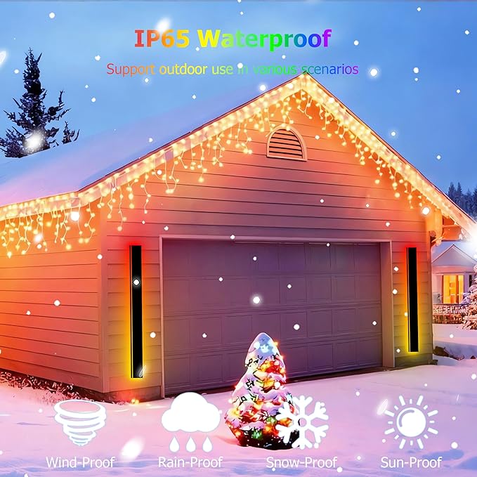 RGB Outdoor Wall Lights Exterior,24in 2PC Modern Outside Linear Wall Sconce,IP65 Waterproof Contemporary Proch Light with Remote and APP Control,Timer Schedule,for Garage and Entrance
