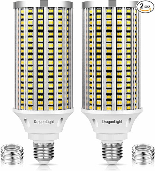 DragonLight 60W Super Bright LED Corn Light Bulbs (200 Watt Metal Halide/HID/HPS Replacement) - E26/E39 Base LED Lamp - 3000K Warm White 7,200 Lumens, Pack of 2
