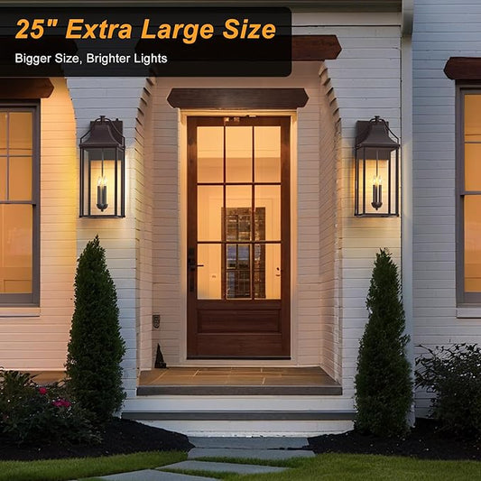 𝟐𝟓-𝐈𝐍𝐂𝐇 Dusk to Dawn Outdoor Wall Light, Large Size Waterproof Patio Lanterns, 3-Light Oil Rubbed Bronze Exterior Wall Mount Outside Sconce with Glass for House