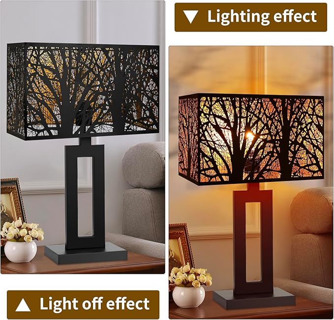 Metal Large Rectangular Lampshade For Table Lamp Floor Lamps,8"×14"×9" Black Outside Gold Inside Replacement Forest Rectangle Lamp Shade Spider Fitter