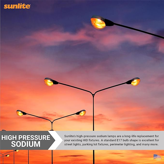 Sunlite LU150/MED High Pressure Sodium Light Bulb, 150 Watts, ED17/MED, Medium Base (E26), ANSI Code S55, 15000 Lumen, 20000 Life Hours, Clear, 2100K, 2 Pack