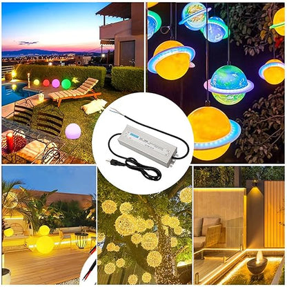 LED Driver 24V150W Waterproof IP67 Power Transformer AC90-130V to DC 24V6.25A Low Voltage Switching Power Supply with 3-pin US Standard Plug for Indoor and Outdoor LED Light Bars