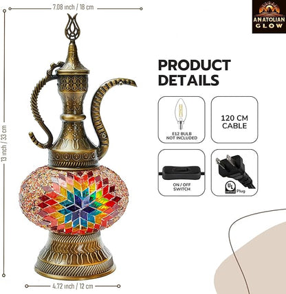 Turkish Mosaic Lamp – Handmade Antique Decorative Lighting with Multicolor Glass Shade and Moroccan Tiffany Style – Bedside Table Lamp for Bedroom, Living Room, Office, Gift Decor