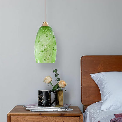 2 Pc Green-plant Oval Pendant Light Shades Only,GO&SO Hand Blown Glass Pendant Lamp Shade,Fitter 1.57 ",Height 7.8 ",Max Diameter 4 ",Stained Glass Pendant Lights Kitchen Island Replacement Lamp Shade