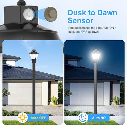 BBESTLED 6Pack LED Post Top Light, 80W 60W 48W Adjustable LED Pole Area Lights with Dusk to Dawn Photocell, 3/4/5000K, ETL DLC Listed Outdoor Post Lights for Garden Yard, IP65 Waterproof AC100-277V