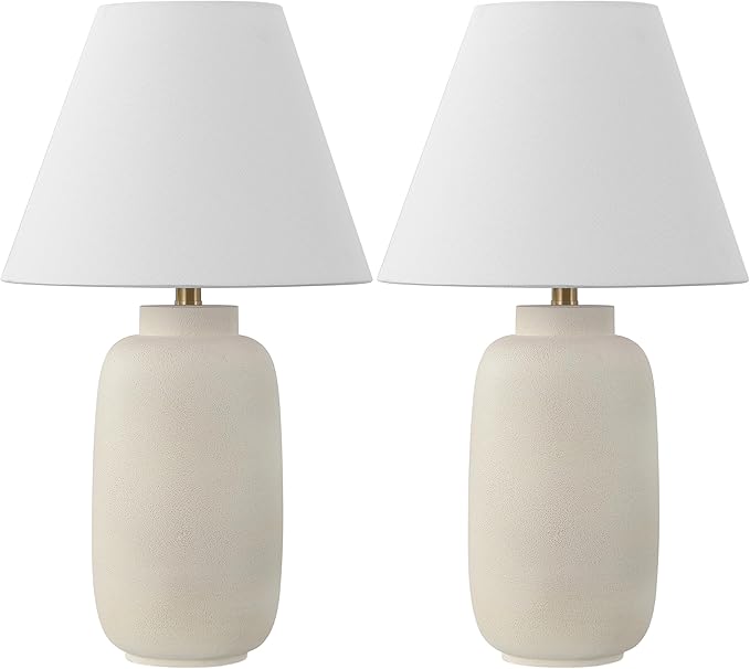 JONATHAN Y JYL5603B-SET2 24.5" Modern Minimalist Table Lamp Set of 2, Matte Cream Ginger Jar Farmhouse Bedside Lamps for Bedroom, Living Room, Office with White Linen Shade, LED Bulbs Included