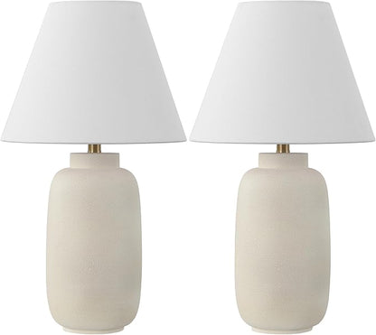 JONATHAN Y JYL5603B-SET2 24.5" Modern Minimalist Table Lamp Set of 2, Matte Cream Ginger Jar Farmhouse Bedside Lamps for Bedroom, Living Room, Office with White Linen Shade, LED Bulbs Included