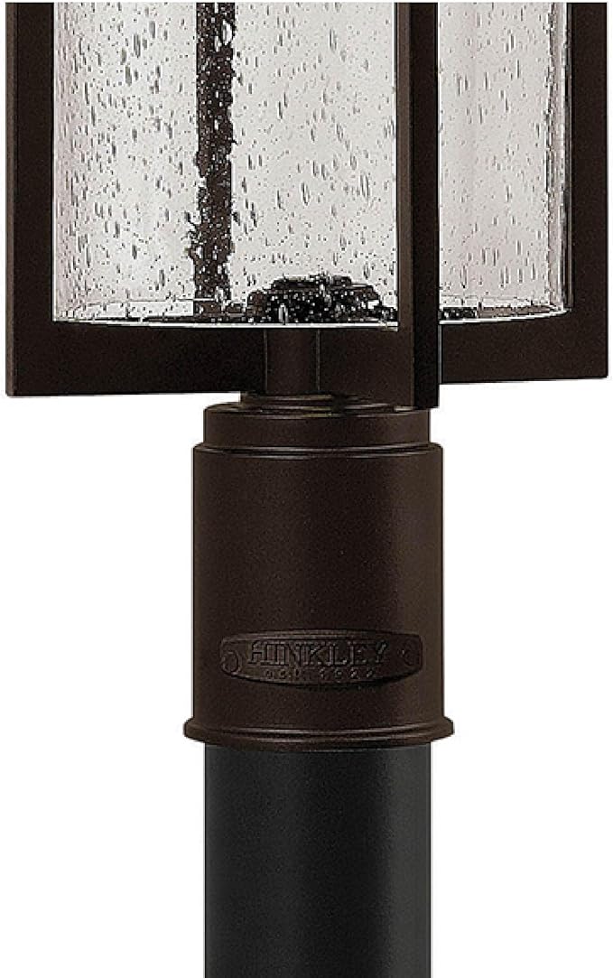 Hinkley Shelter Large Post Top or Pier Mount Lantern - LED Included, Aluminum, Clear Seedy Glass Shade, Dark Sky Compliant - Buckeye Bronze Finish