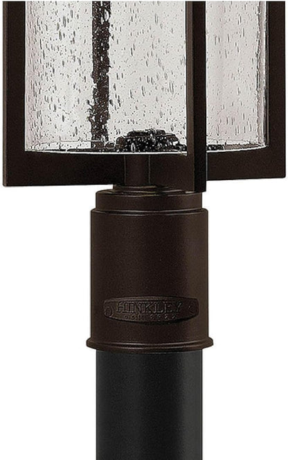 Hinkley Shelter Large Post Top or Pier Mount Lantern - LED Included, Aluminum, Clear Seedy Glass Shade, Dark Sky Compliant - Buckeye Bronze Finish